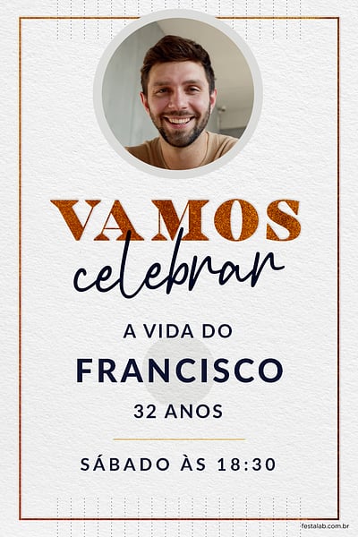 Modelo de Convite de Aniversario Adulto - Celebracao Preto e Cobre Convite Celebração Preto e Cobre grátis para editar
