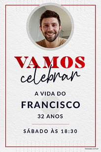 Modelo de Convite de Aniversario Adulto - Celebracao vermelho Convite Celebração vermelho grátis para editar