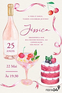 Modelo de Convite de Aniversario Adulto - Cherry Coded Convite Cherry Coded grátis para editar