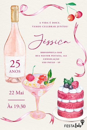 Modelo de Convite de Aniversario Adulto - Cherry Coded Convite de Aniversario Adulto - Cherry Coded