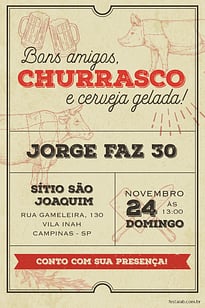 Modelo de Convite de Aniversario Adulto - Churrasco Convite Churrasco grátis para editar