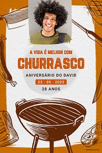Modelo de Convite de Aniversario Adulto - Churrasco na grelha Convite Churrasco na grelha grátis para editar
