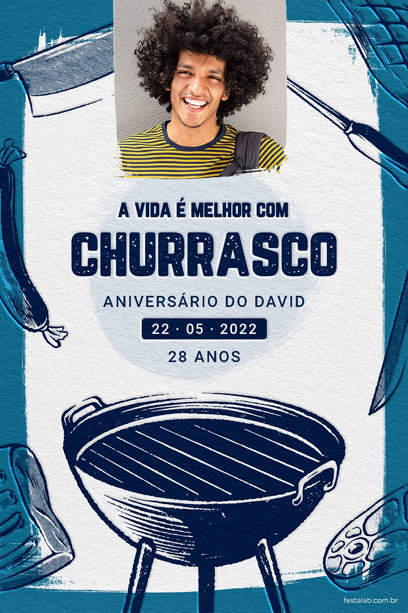 Criar convite de aniversário - Churrasco na grelha azul| FestaLab