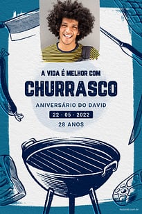 Modelo de Convite de Aniversario Adulto - Churrasco na grelha azul Convite Churrasco na grelha azul grátis para editar