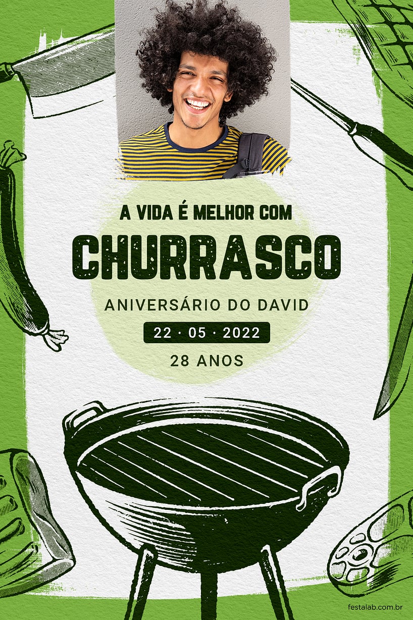 Criar convite de aniversário - Churrasco na grelha verde| FestaLab