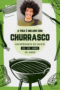 Modelo de Convite de Aniversario Adulto - Churrasco na grelha verde Convite Churrasco na grelha verde grátis para editar