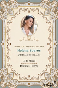 Modelo de Convite de Aniversario Adulto - Classico Vitoriano Convite Clássico Vitoriano grátis para editar