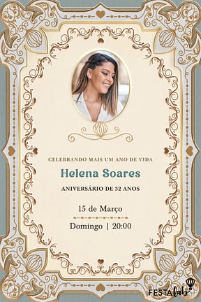 Convite de Aniversario Adulto - Classico Vitoriano