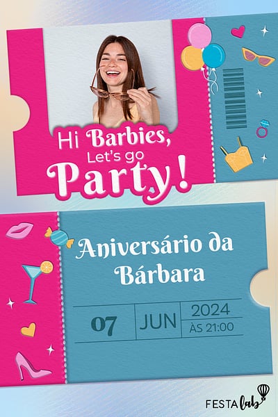 Modelo de Convite de Aniversario Adulto - Comemoracao das Barbies Convite Comemoração das Barbies grátis para editar