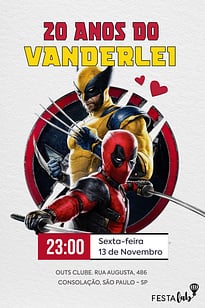 Modelo de Convite de Aniversario Adulto - Deadpool em uma aventura Convite Deadpool em uma aventura grátis para editar