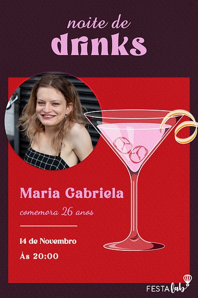Modelo de Convite de Aniversario Adulto - Dry Martini Night Convite Dry Martini Night grátis para editar