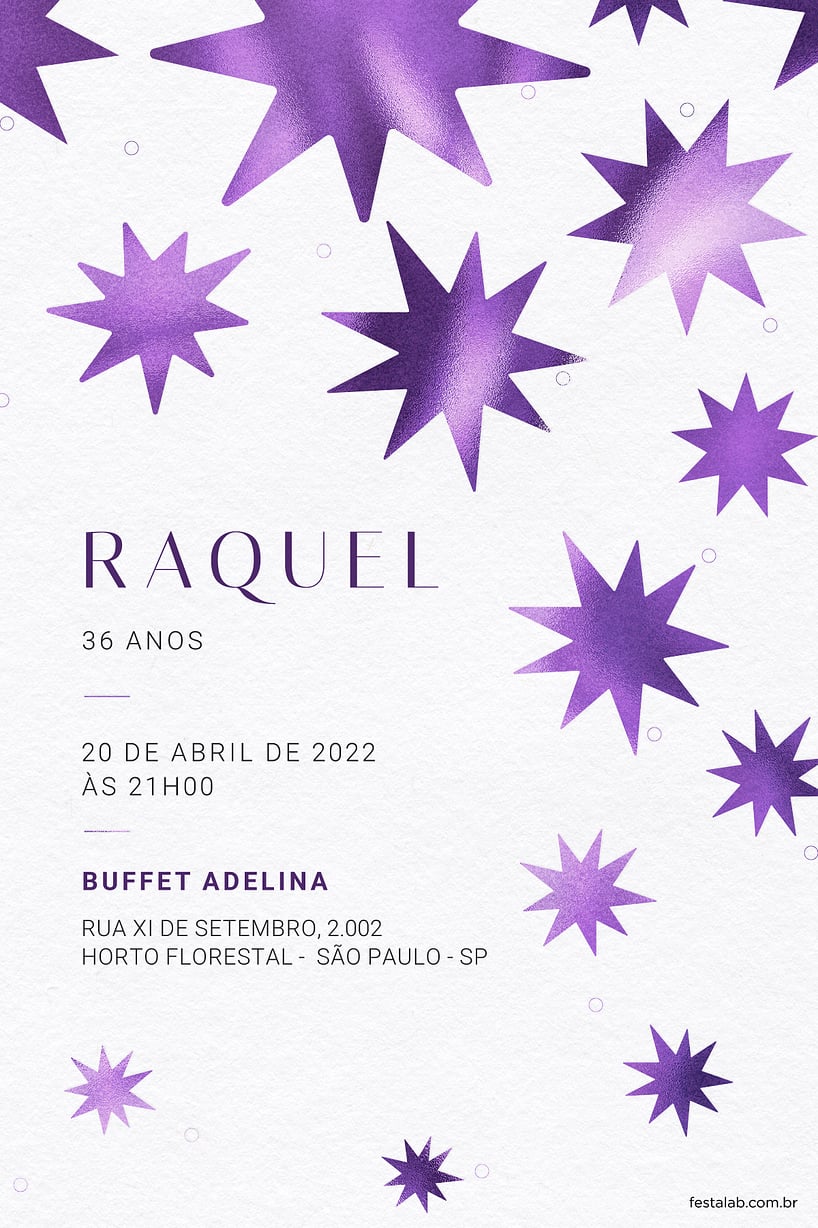Modelo de Convite de Aniversario Adulto - Estrelado Roxo Convite de Aniversario Adulto - Estrelado Roxo