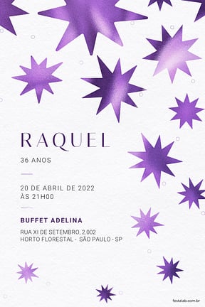 Modelo de Convite de Aniversario Adulto - Estrelado Roxo Convite de Aniversario Adulto - Estrelado Roxo