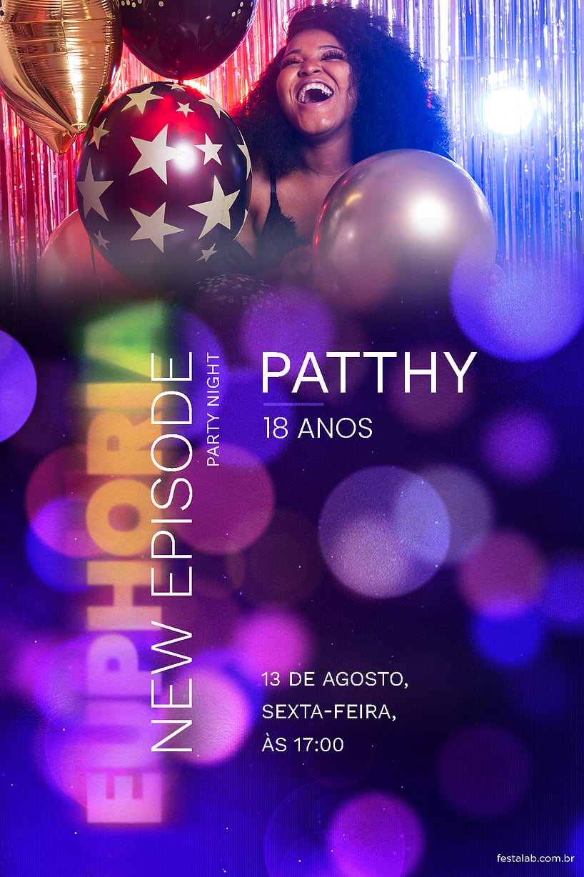 Convite de Aniversario Adulto - Uma Noite de Luzes e Cores