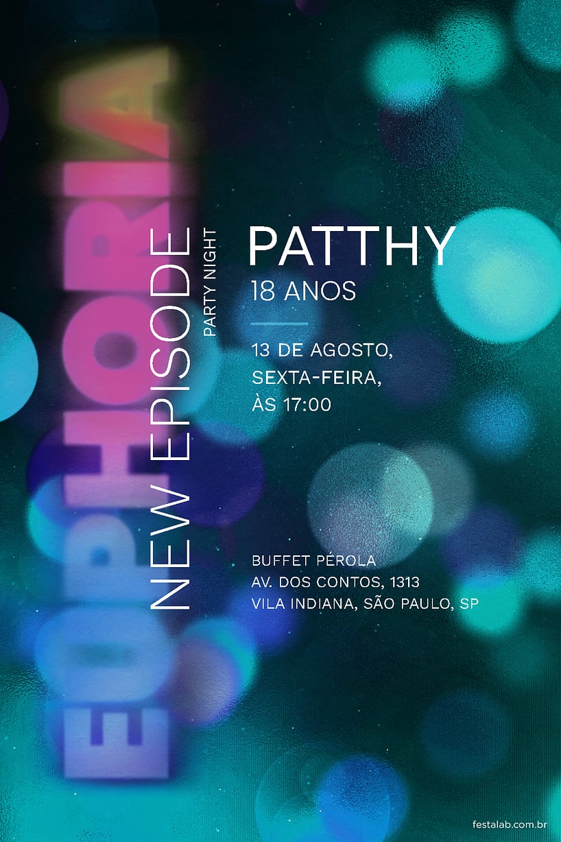 Convite Uma Noite de Luzes e Cores: Verde grátis para editar