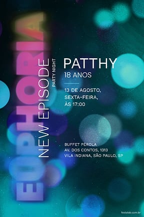 Modelo de Convite de Aniversario Adulto - Uma Noite de Luzes e Cores: Verde Convite de Aniversario Adulto - Uma Noite de Luzes e Cores: Verde