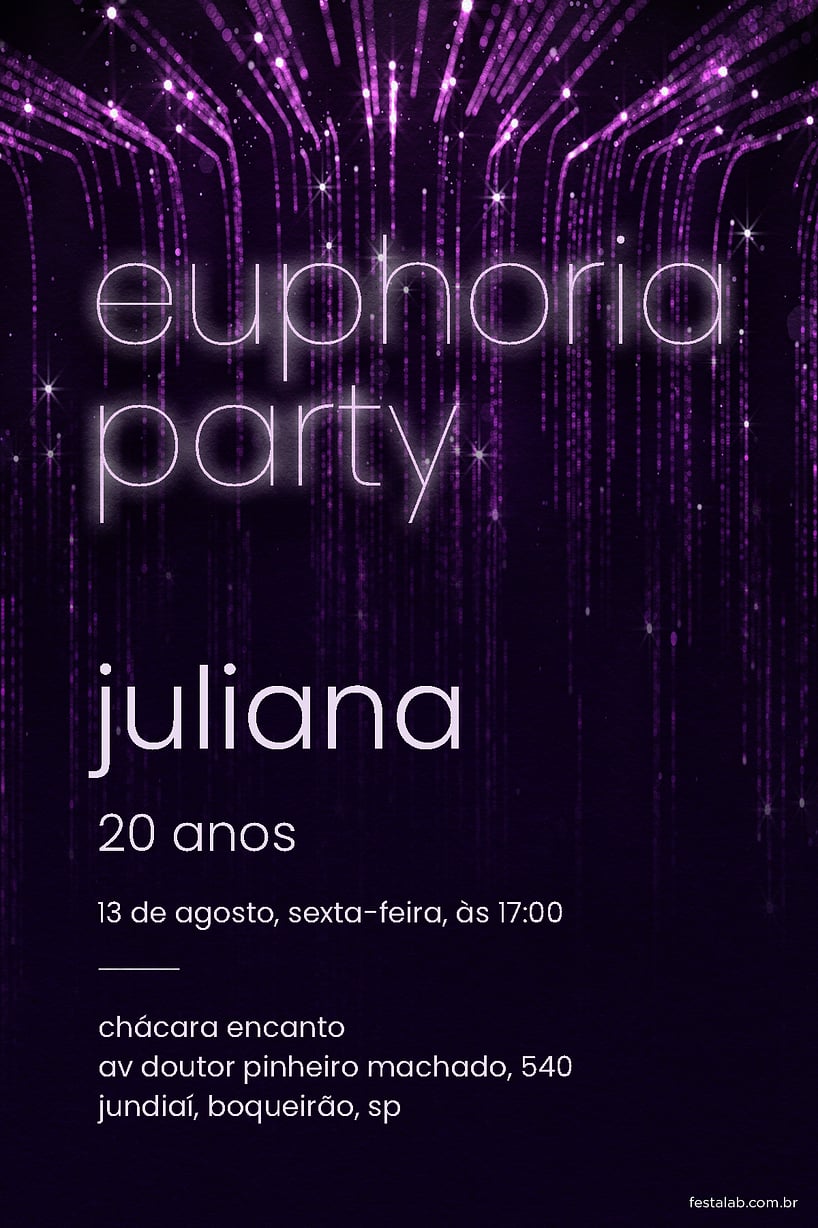 Convite de Aniversario Adulto - Euforia Noturna: Roxa