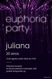 Modelo de Convite de Aniversario Adulto - Euforia Noturna: Roxa Convite Euforia Noturna: Roxa grátis para editar