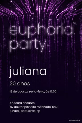 Convite de Aniversario Adulto - Euforia Noturna: Roxa
