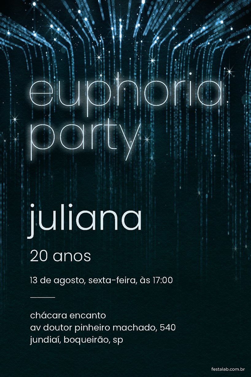 Criar convite de aniversário - Euforia Noturna: Azul| FestaLab