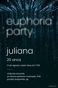 Modelo de Convite de Aniversario Adulto - Euforia Noturna: Azul Convite Euforia Noturna: Azul grátis para editar