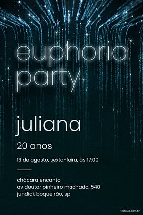 Convite de Aniversario Adulto - Euforia Noturna: Azul