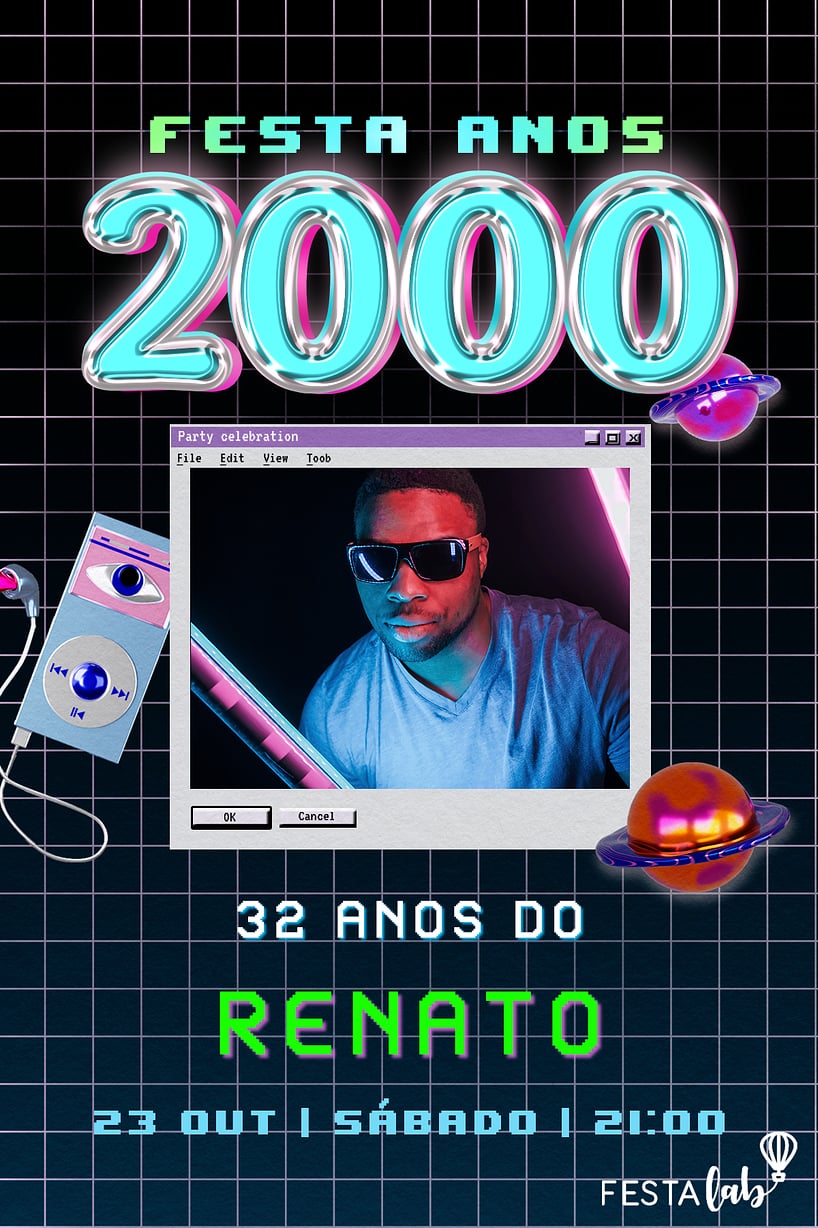 Criar convite de aniversário - Festa Anos 2000 Neon| FestaLab