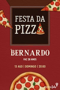 Modelo de Convite de Aniversario Adulto - Festa da Pizza Convite Festa da Pizza grátis para editar