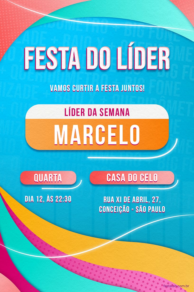 Convite de Aniversario Adulto - Festa do Lider! Azul