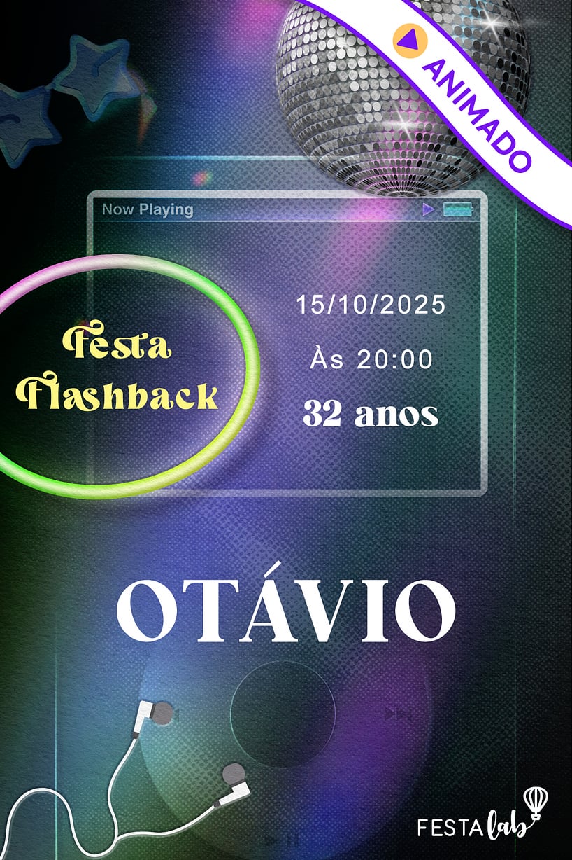 Modelo de Convite de Aniversario Adulto - Festa Flashback Convite Festa Flashback grátis para editar