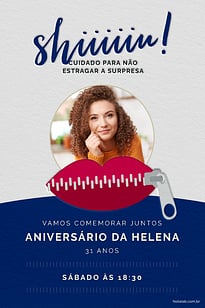 Modelo de Convite de Aniversario Adulto - Festa surpresa cor azul Convite Festa surpresa cor azul grátis para editar