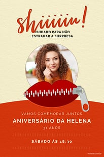 Modelo de Convite de Aniversario Adulto - Festa Surpresa cor vermelha Convite Festa Surpresa cor vermelha grátis para editar