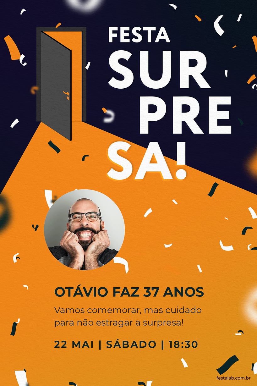 Convite de Aniversario Adulto - Festa surpresa laranja