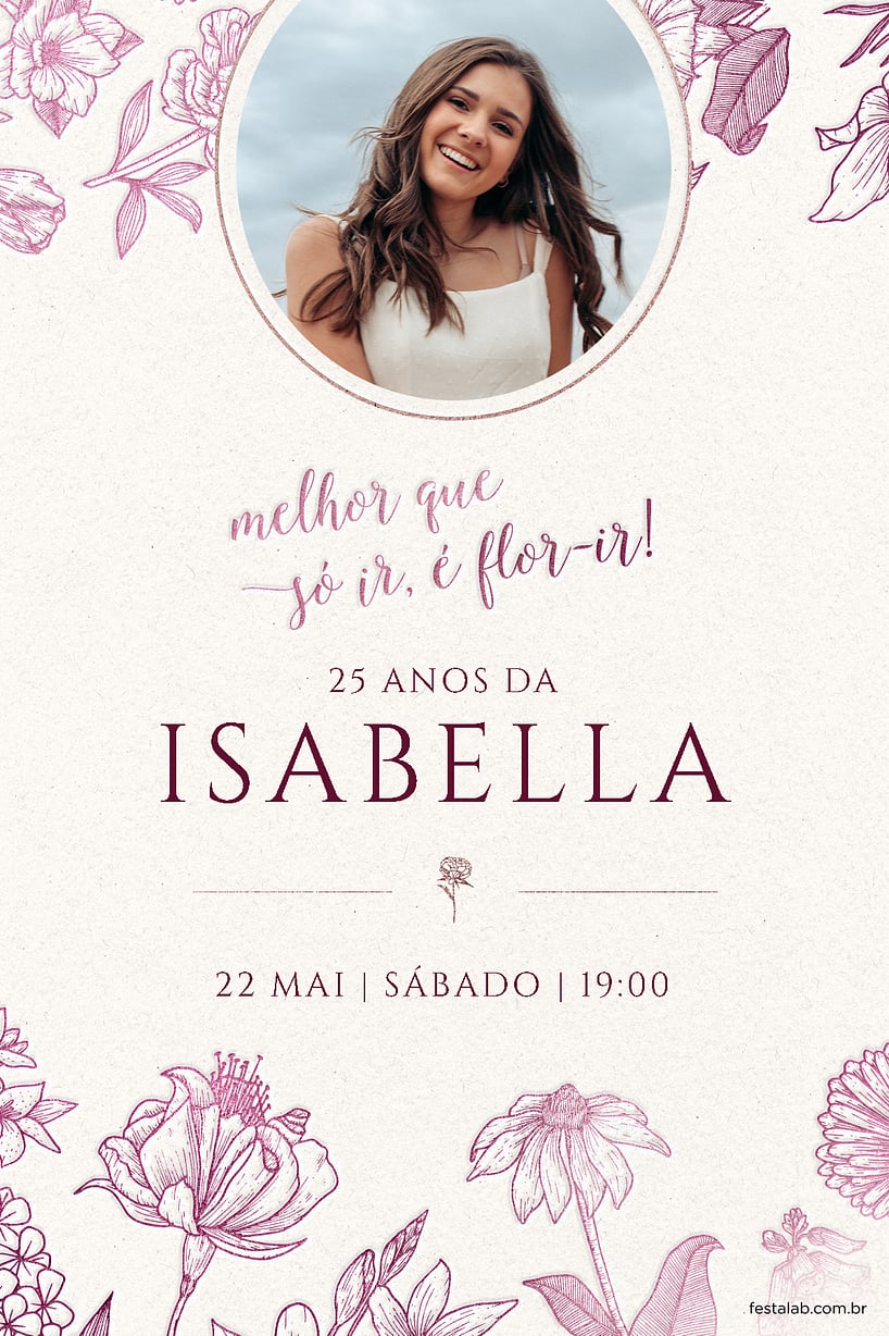 Criar convite de aniversário - Flor-ir marsala| FestaLab