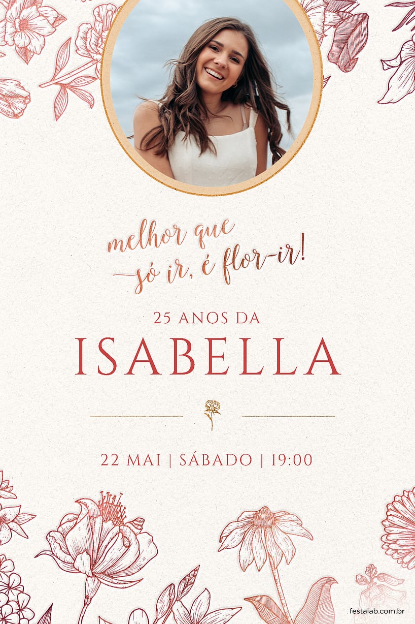 Convite Flor-ir vermelho grátis para editar