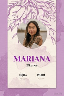 Modelo de Convite de Aniversario Adulto - Flores Aquarela Lilas Convite Flores Aquarela Lilas grátis para editar