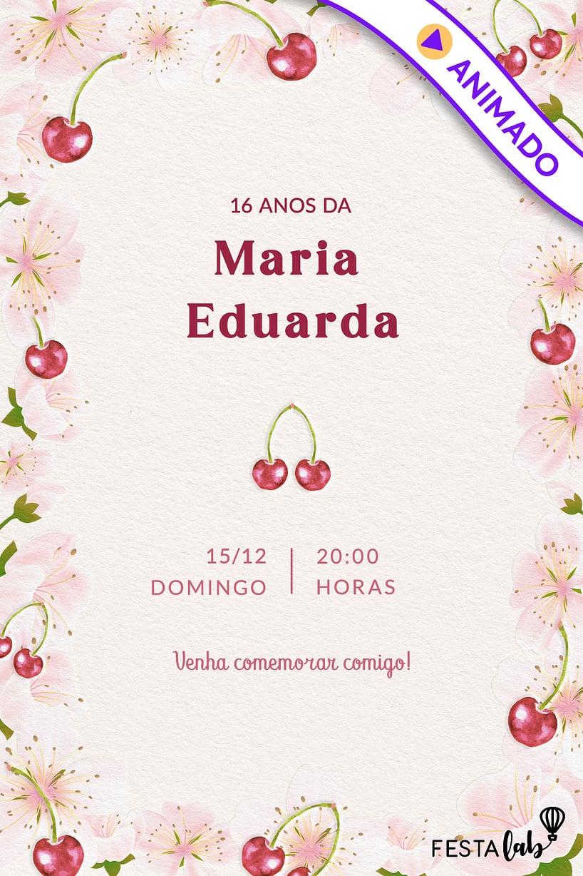Convite Flores e Cerejas grátis para editar