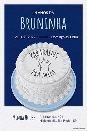 Convite de Aniversario Adulto - Flork Cake Azul