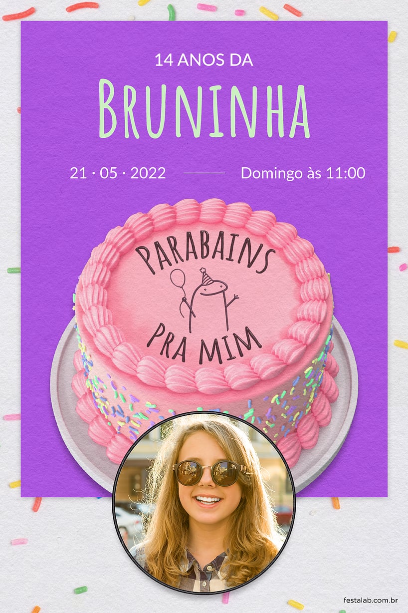 Convite de Aniversario Adulto - Flork Cake Roxo