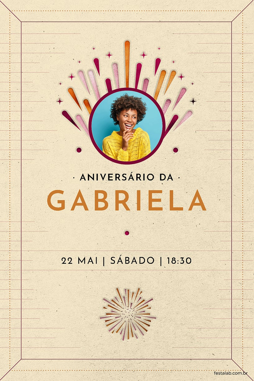 Modelo de Convite de Aniversario Adulto - Fogos de Aniversario Convite Fogos de Aniversário grátis para editar