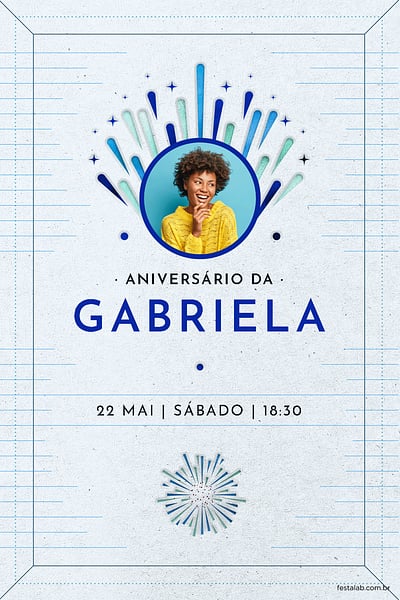 Modelo de Convite de Aniversario Adulto - Fogos de Aniversario Azul Convite Fogos de Aniversário Azul grátis para editar