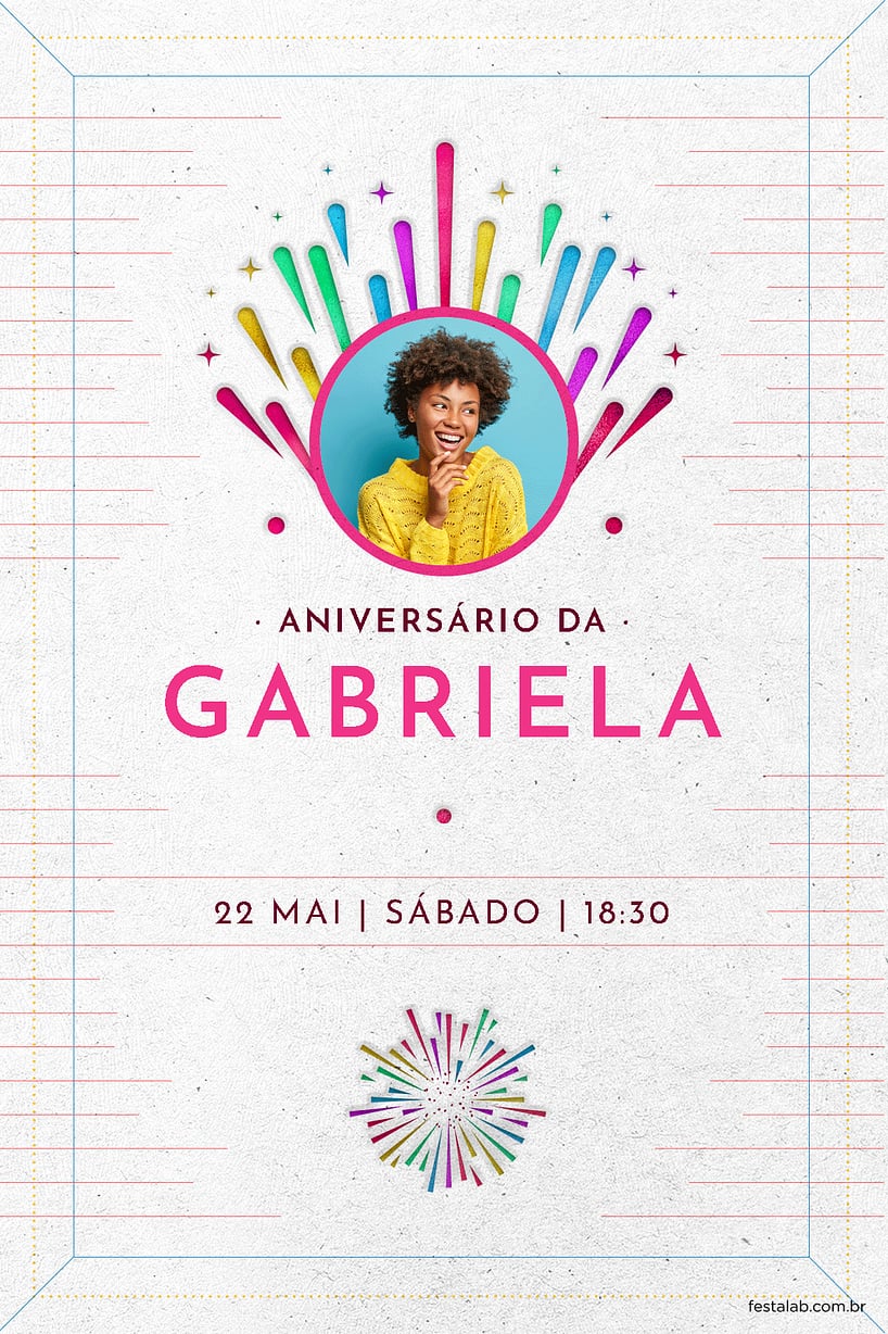 Criar convite de aniversário - Fogos de Aniversário Rosa| FestaLab