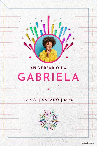 Modelo de Convite de Aniversario Adulto - Fogos de Aniversario Rosa Convite Fogos de Aniversário Rosa grátis para editar