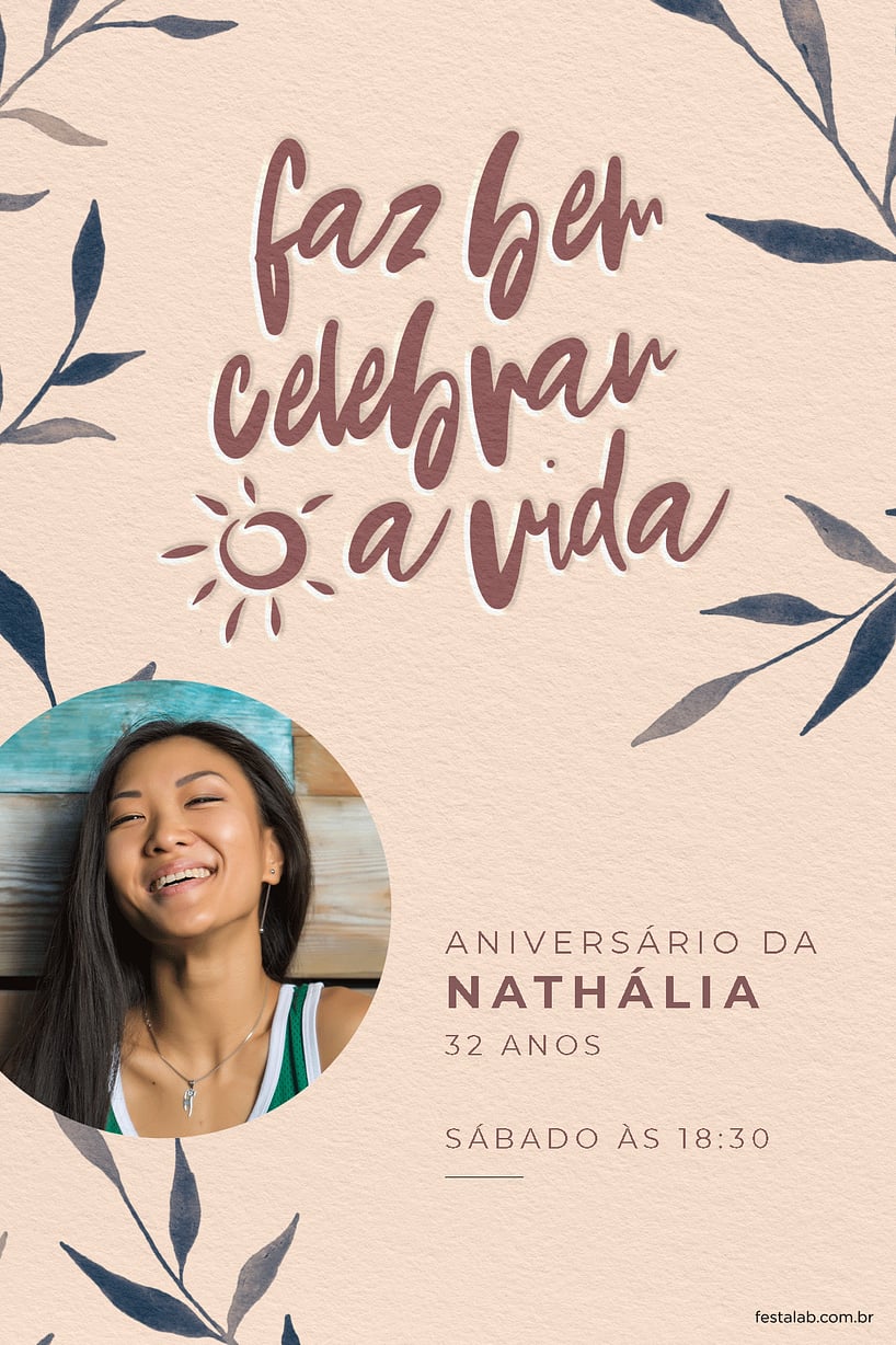Modelo de Convite de Aniversario Adulto - Folhagem azul Convite Folhagem azul grátis para editar