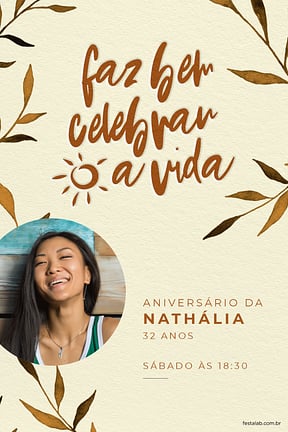 Convite de Aniversario Adulto - Folhagem laranja