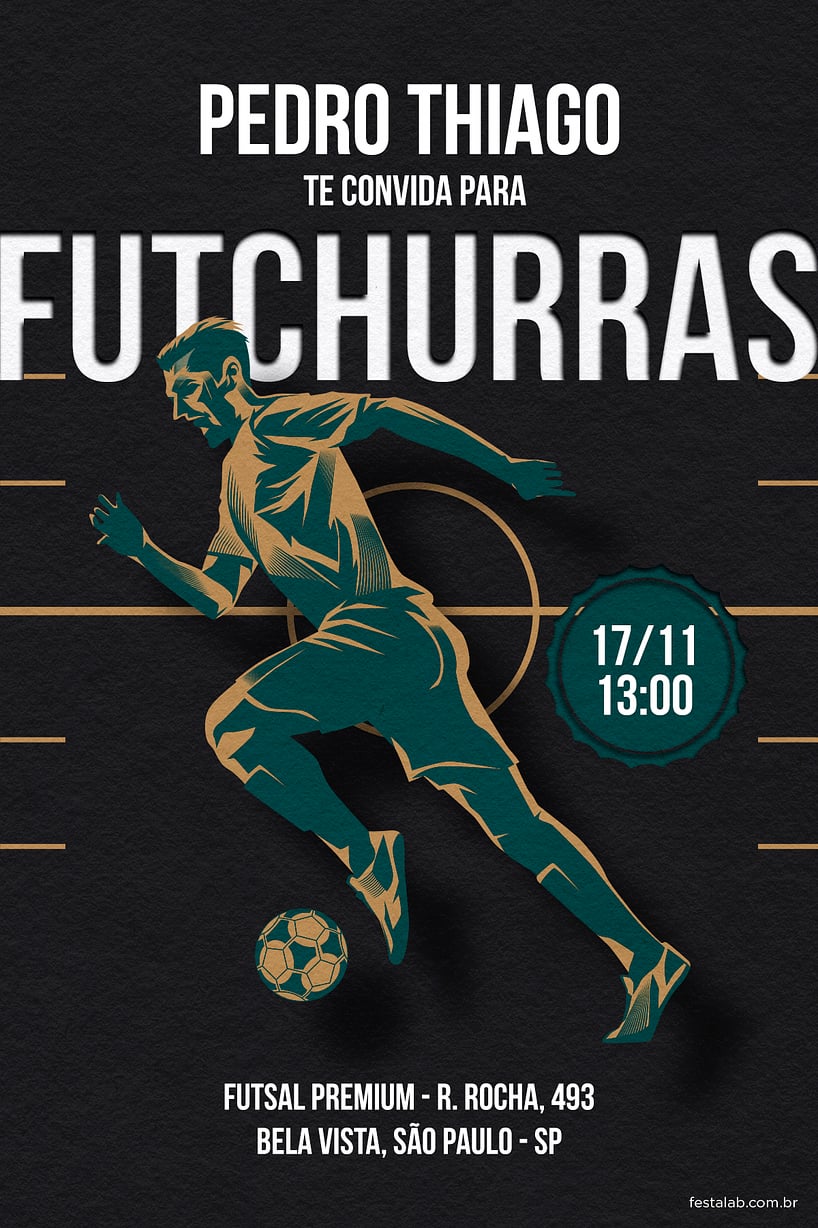 Criar convite de aniversário - Futchurras Preto| FestaLab