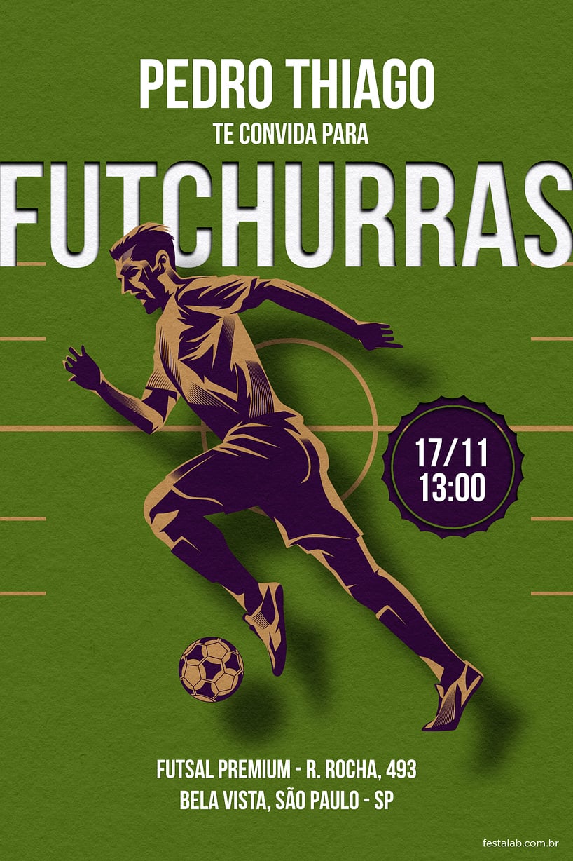 Convite Futchurras Verde grátis para editar