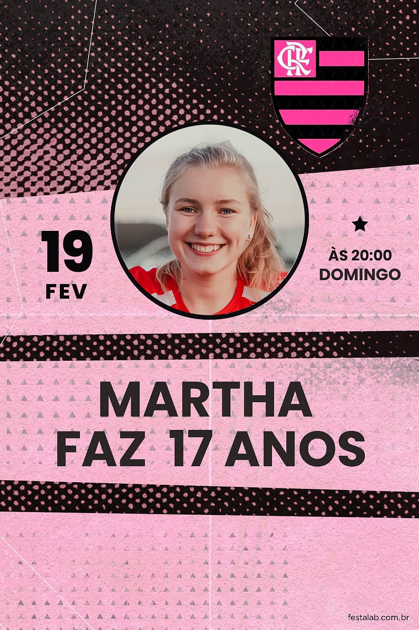 Criar convite de aniversário - Futebol Flamengo Rosa| FestaLab