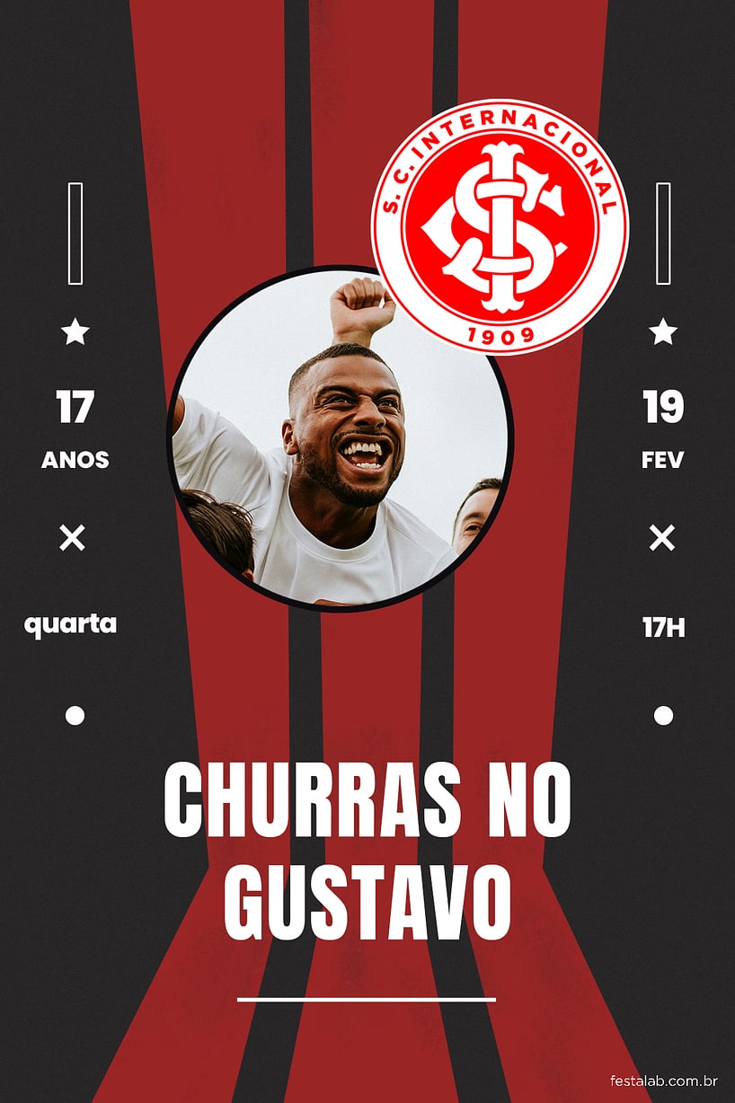 Modelo de Convite de Aniversario Adulto - Futebol Inter Convite Futebol Inter grátis para editar