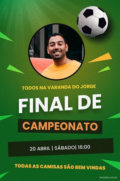 Modelo de Convite de Aniversario Adulto - Futebol campeonato Convite Futebol campeonato grátis para editar